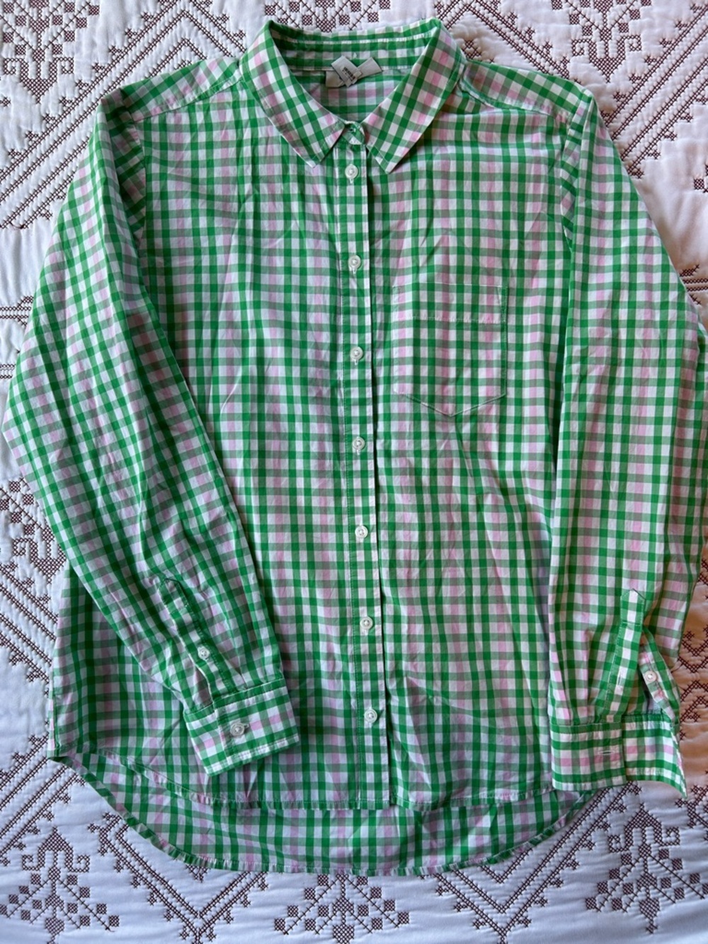 ON 34th Lightweight Green, Pink and White Gingham Button-Down Shirt